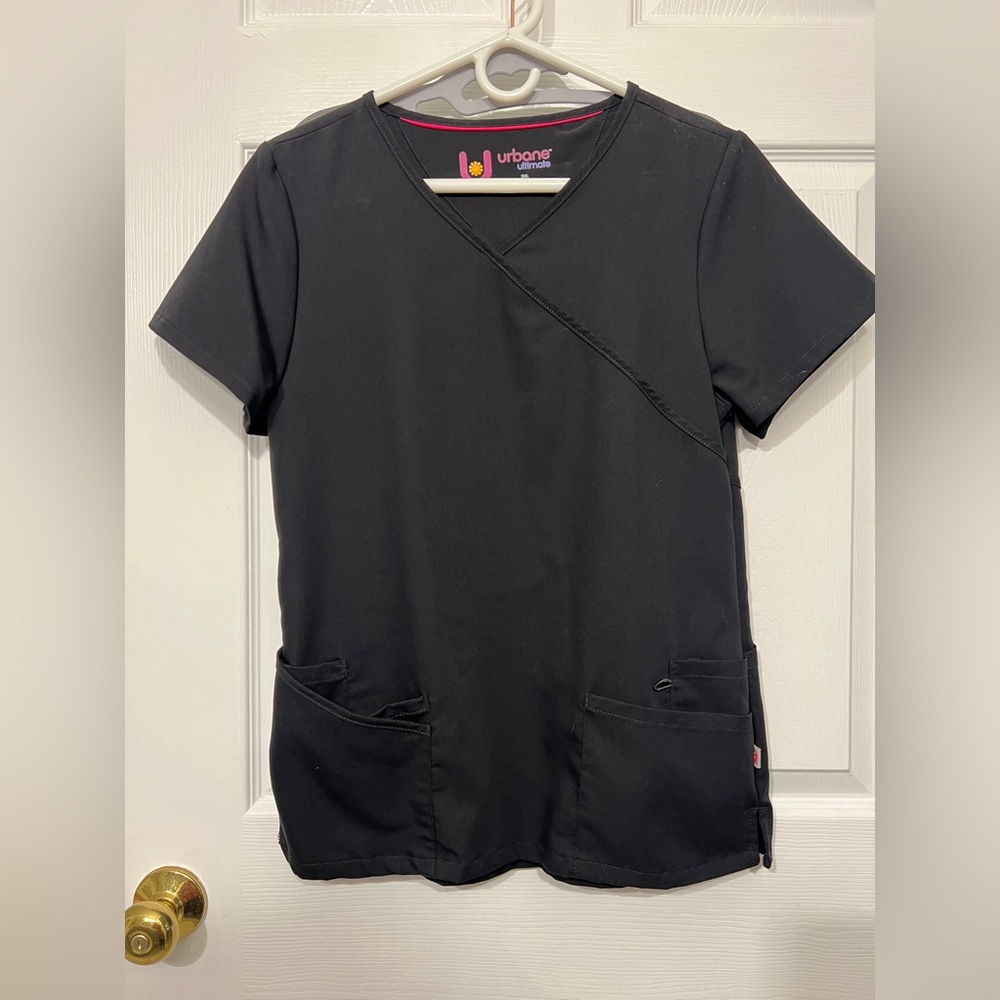 Urbane Ultimate Black Crossover V-Neck Scrub Top